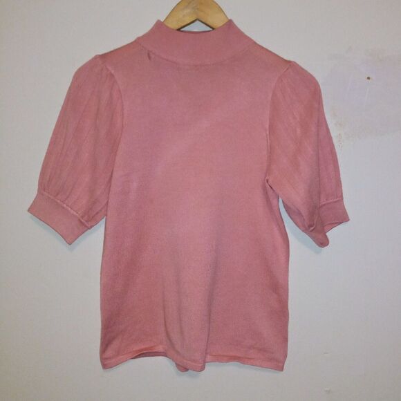 T TAHARI Small Mock Neck Knit Sweater-Puff Elbow Sleeve-Coquette-SM FLAW - Picture 1 of 8